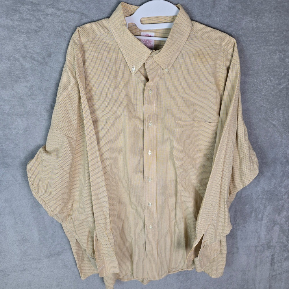 Brooks Brothers Mens Yellow Blue Check Button Down Shirt 17.5-34 Cotton L/S